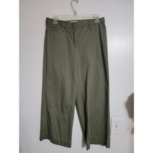 LOFT Wide Leg Cropped Trouser Pants olive green  Cotton 2-Pocket Women Size 4